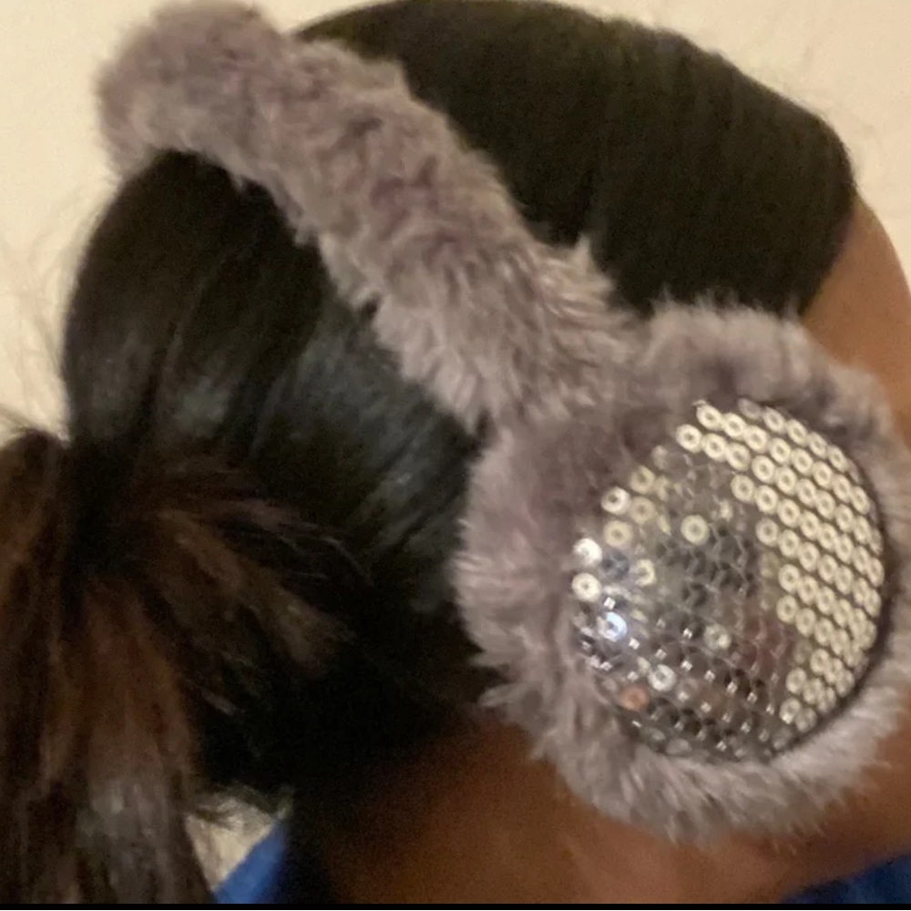 NWOT Faux fur heaher grey sequin adjustable ear muffs